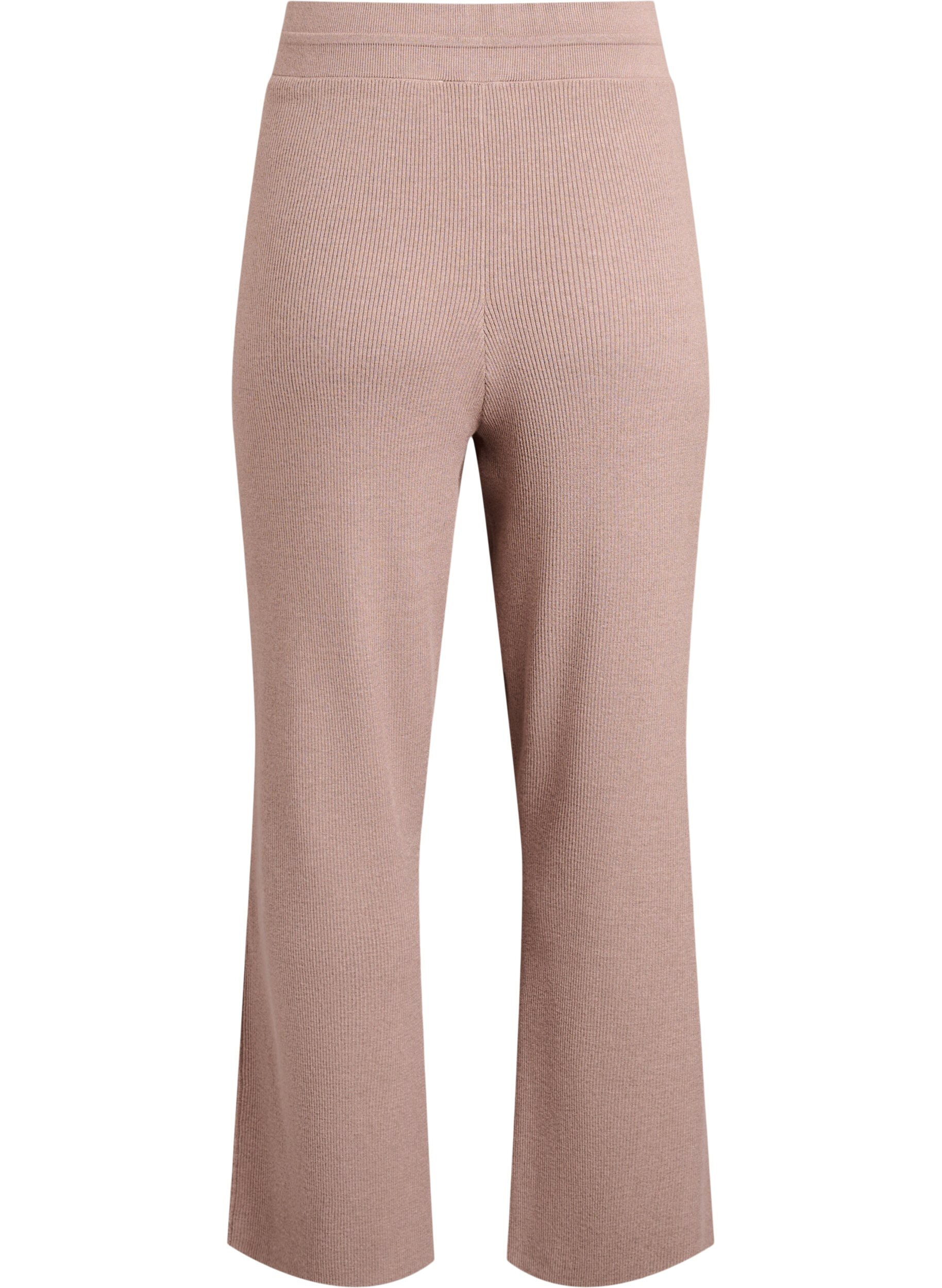 Zizzi Hoch taillierte Hose aus Rippstrick mit geradem Bein, Beige, Packshot image number 1