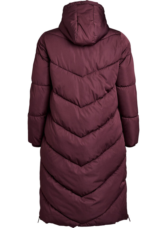 Langer Puffermantel mit Kapuze und Taschen, Dunkles Bordeaux, Packshot image number 1