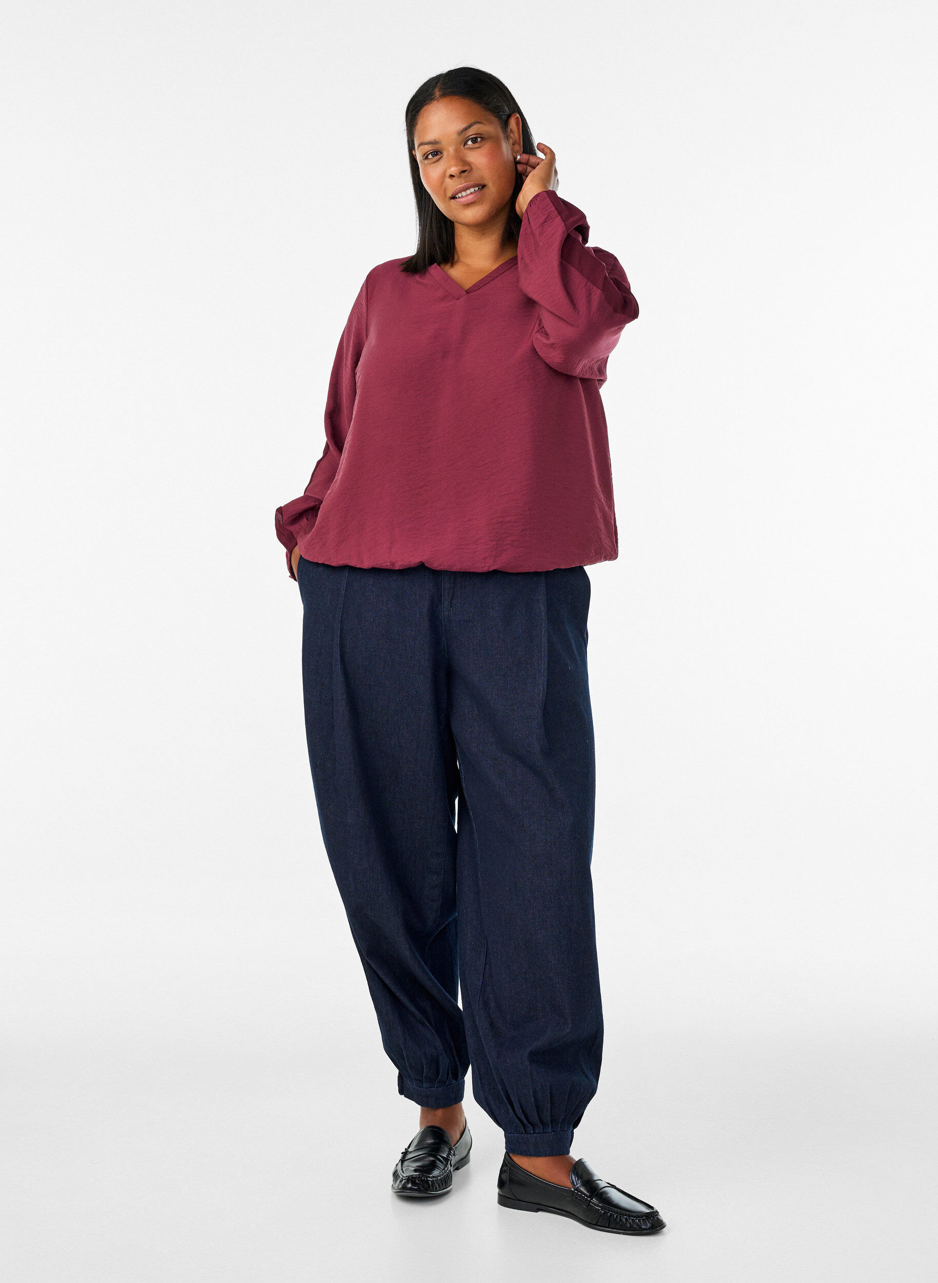 ZizziBlouse avec effet ballon et d&eacute;tails en mousseline, Bordeaux, Model image number 1