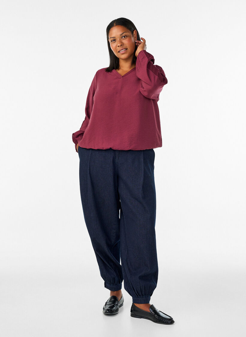 Blouse avec effet ballon et d&eacute;tails en mousseline, Bordeaux, Model image number 1