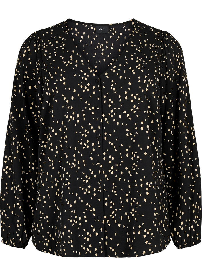 Blouse avec col en V et imprimé, Black Dot AOP, Packshot image number 0