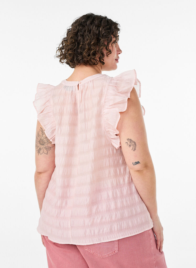 &Auml;rmellose Bluse mit Struktur und R&uuml;schen, Rot, Model image number 2