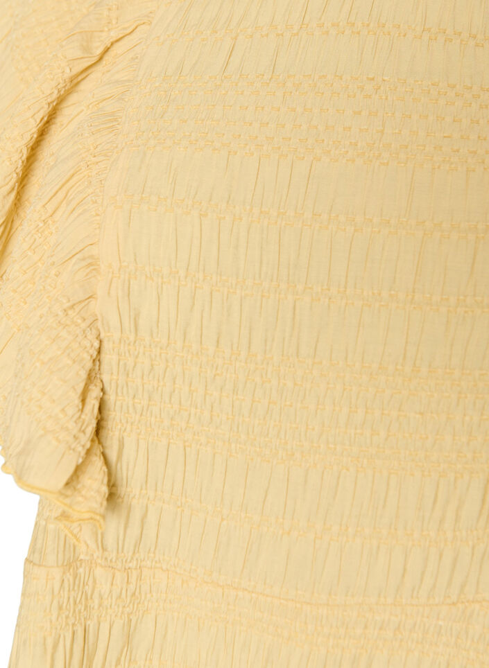 Bluse mit gesmokter Textur und R&uuml;schen&auml;rmeln, Gelb, Packshot image number 2