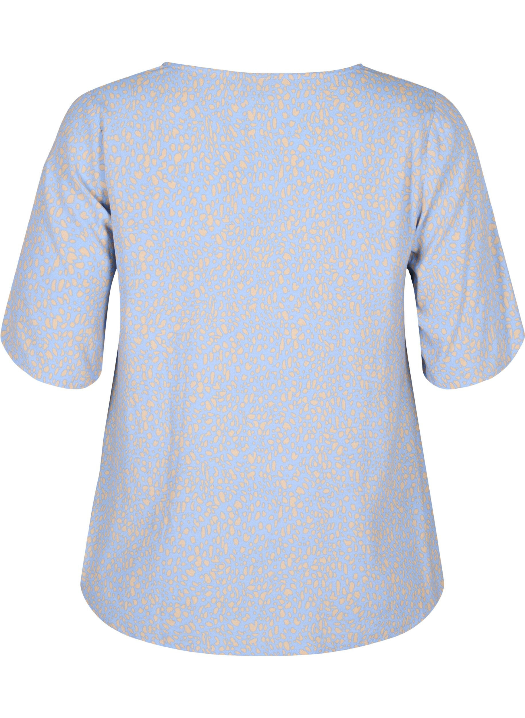 Zizzi Bluse aus Viskose mit V-Ausschnitt und Aufdruck, Blau, Packshot image number 1