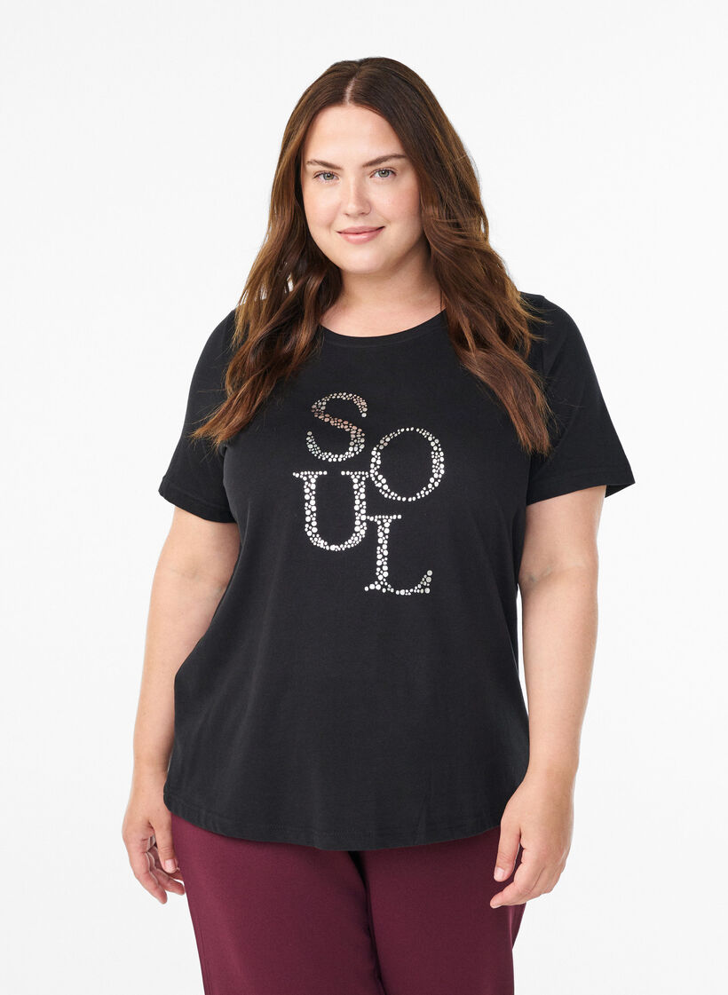 T-Shirt mit Print, Schwarz, Model image number 0