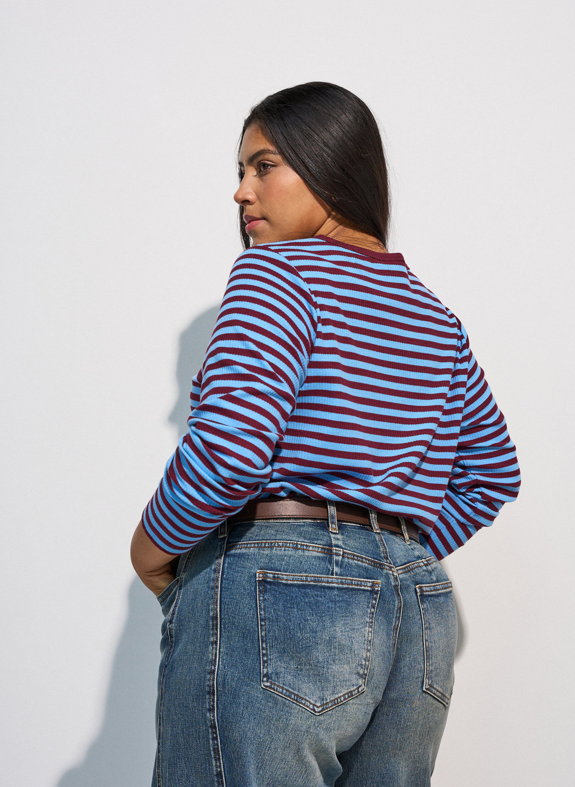 ZizziGestreifte Bluse mit langen &Auml;rmeln, Blau, Model image number 2