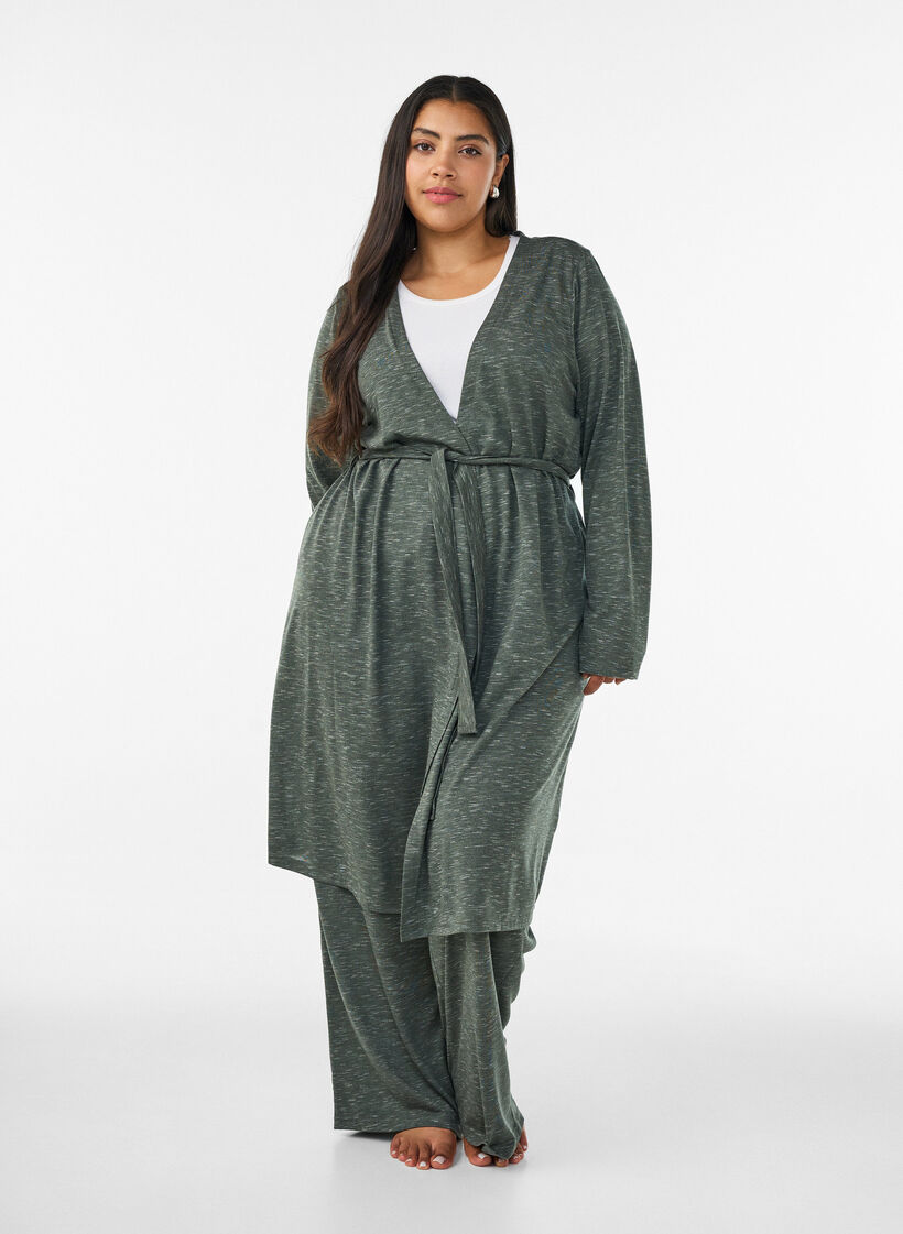 Cardigan long en jersey avec ceinture &agrave; nouer, Vert, Model image number 0