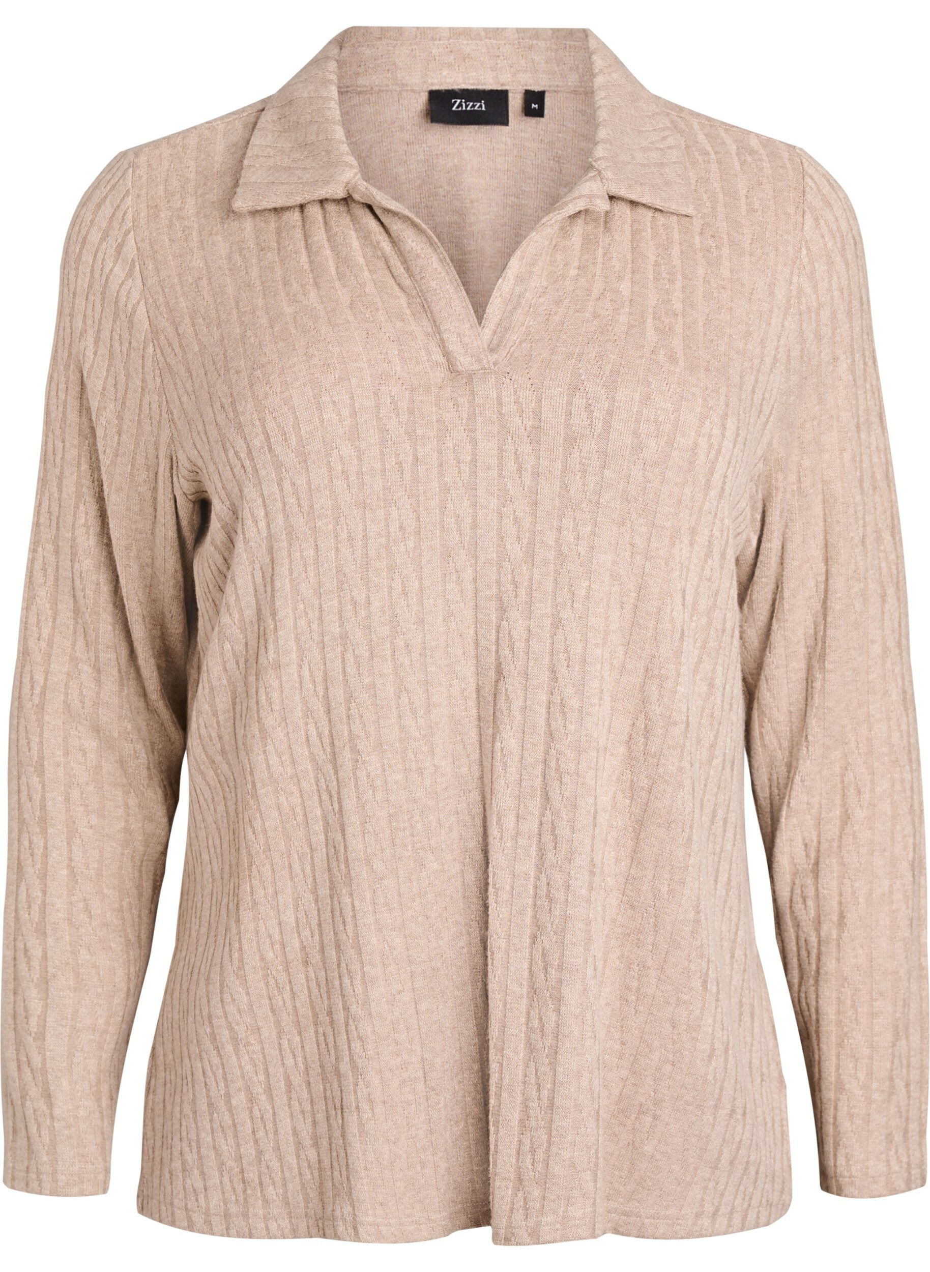 Zizzi Blouse en maille avec col et motif torsad&eacute;, Beige, Packshot image number 0