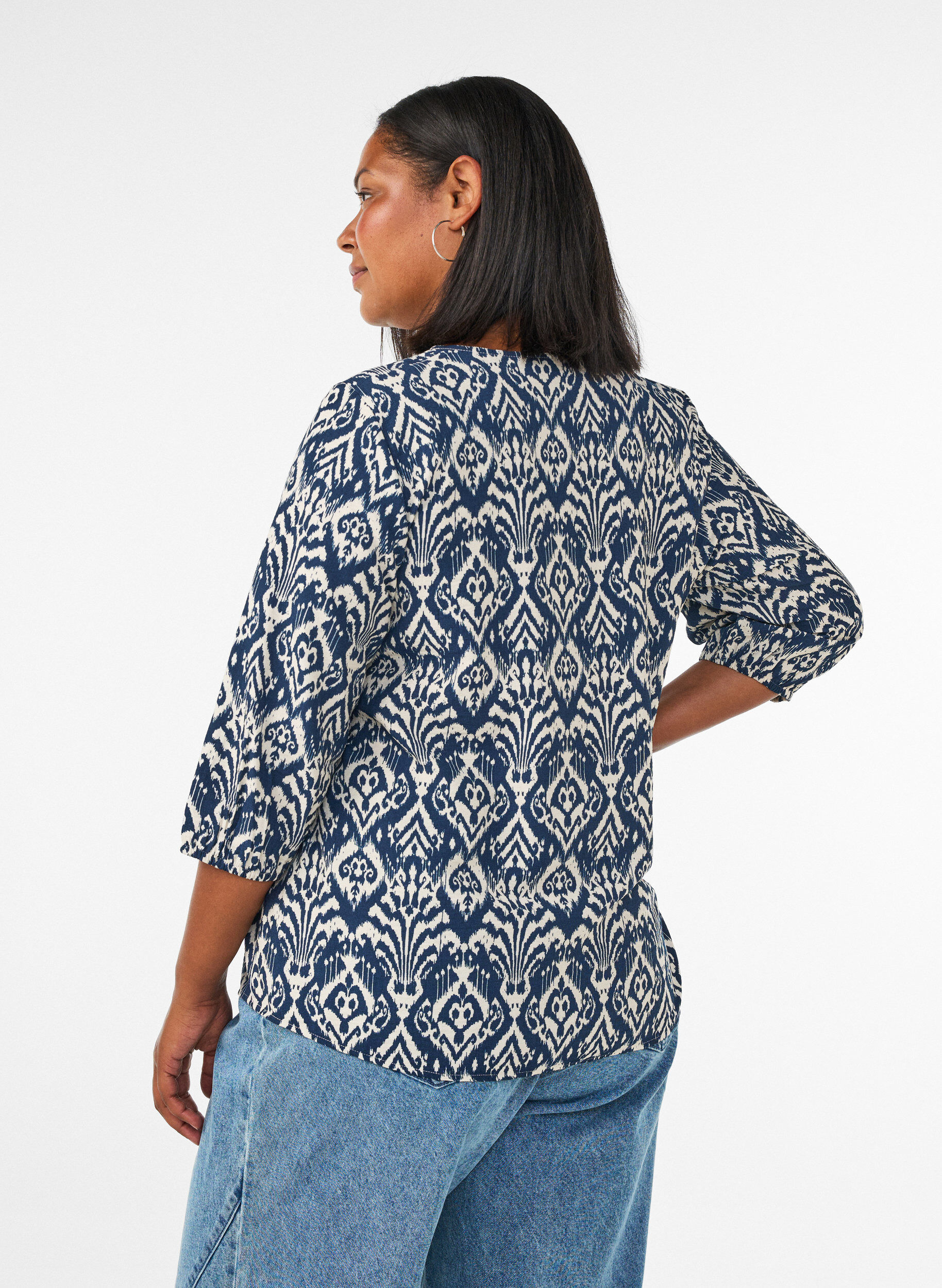 ZizziBlouse imprim&eacute;e en viscose avec manches 3/4, Bleu, Model image number 2
