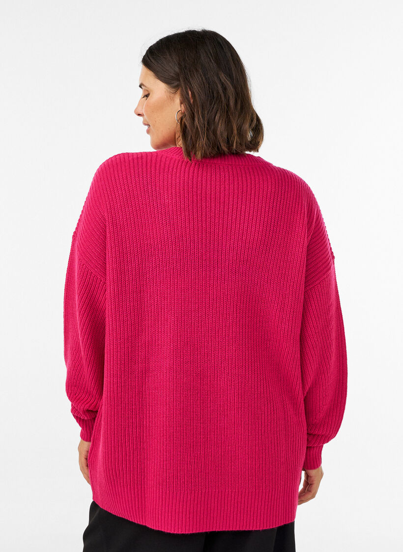 Lange Bluse aus Rippstrick mit V-Ausschnitt, Pink, Model image number 2