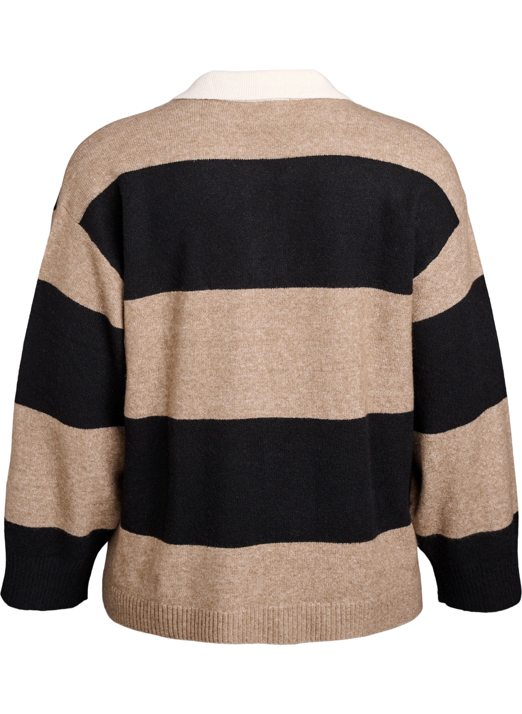 Zizzi Strickbluse mit Kragen und V-Ausschnitt, Schwarz, Packshot image number 1