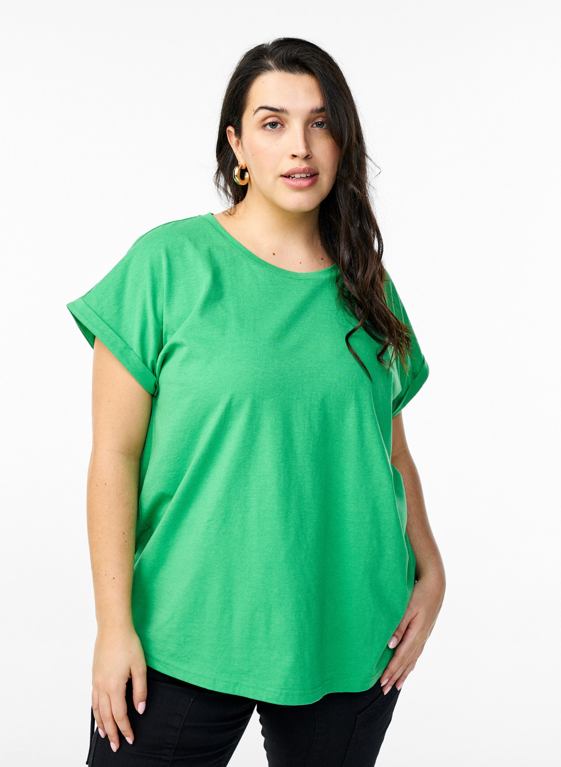 ZizziKurz&auml;rmliges T-Shirt aus einer Baumwollmischung, Gr&uuml;n, Model image number 0