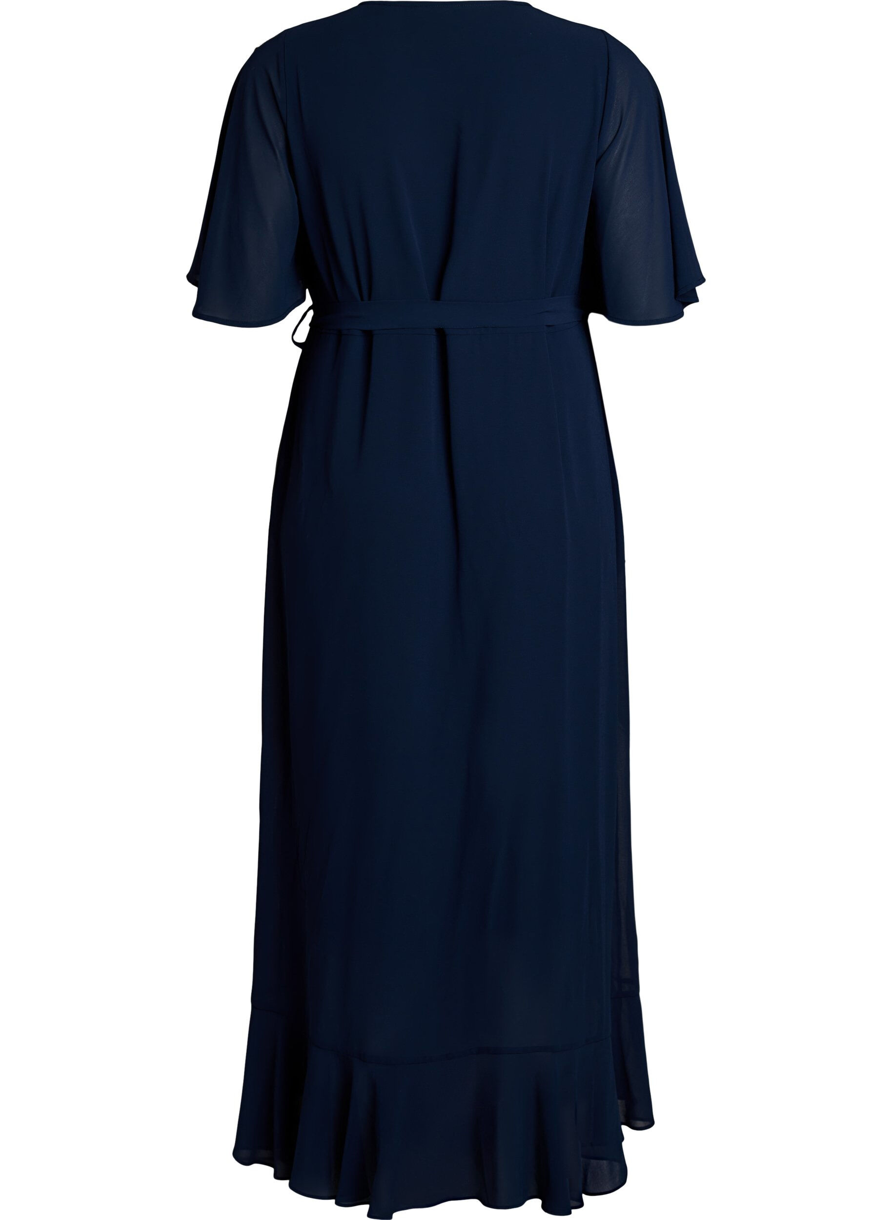 ZizziMaxikleid aus Chiffon mit V-Ausschnitt und R&uuml;schensaum, Blau, Packshot image number 1