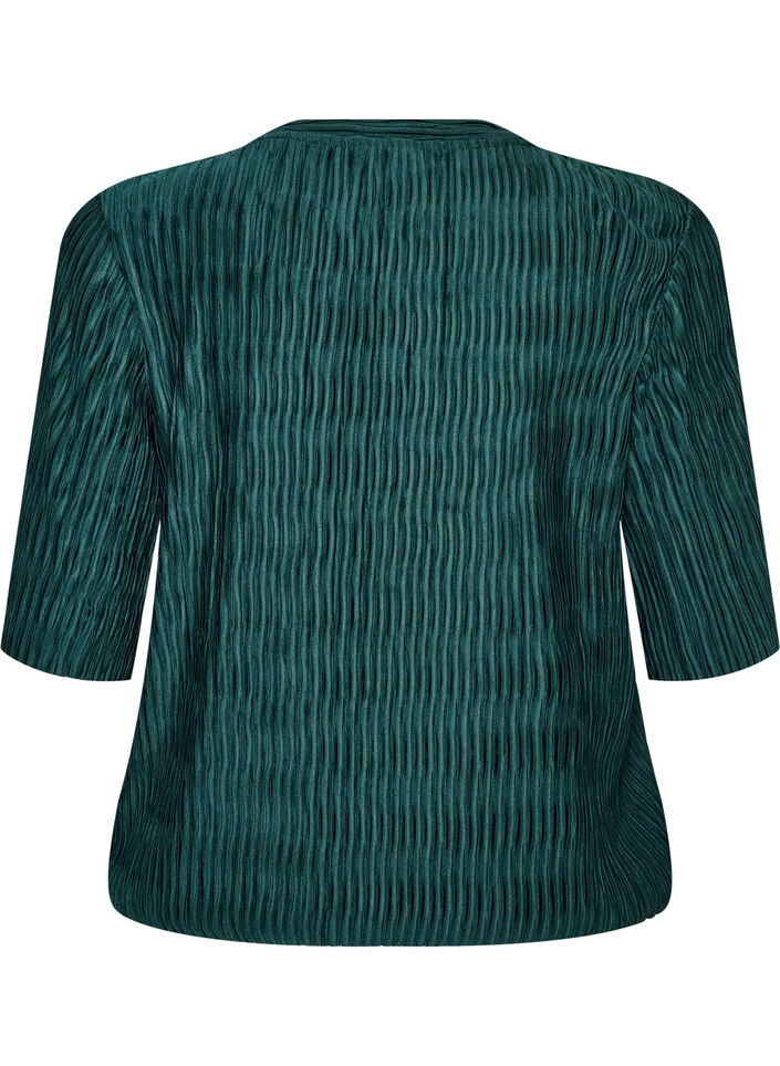 Blouse avec texture ondul&eacute;e et coupe ballon, Vert fonc&eacute;, Packshot image number 1