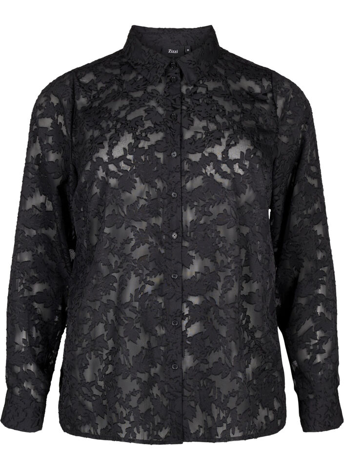 Jacquard-Bluse mit Knöpfen, Black, Packshot image number 0
