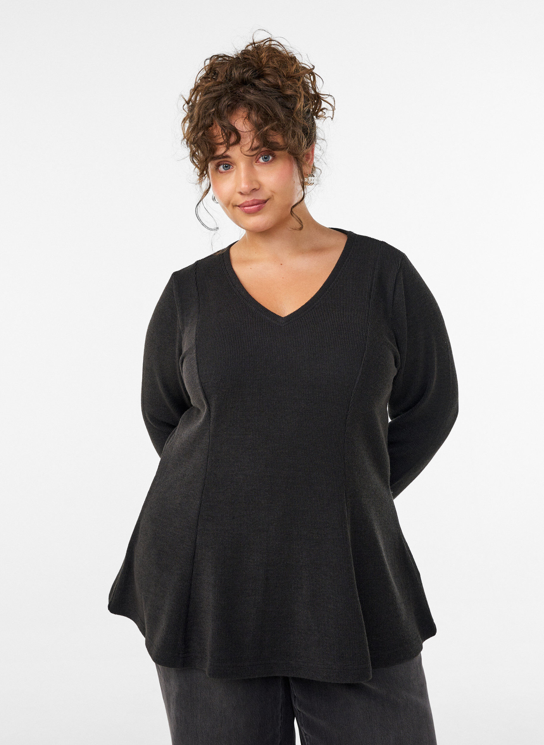 ZizziBlouse en jersey c&ocirc;tel&eacute; &agrave; coupe &eacute;vas&eacute;e, Noir, Model image number 0