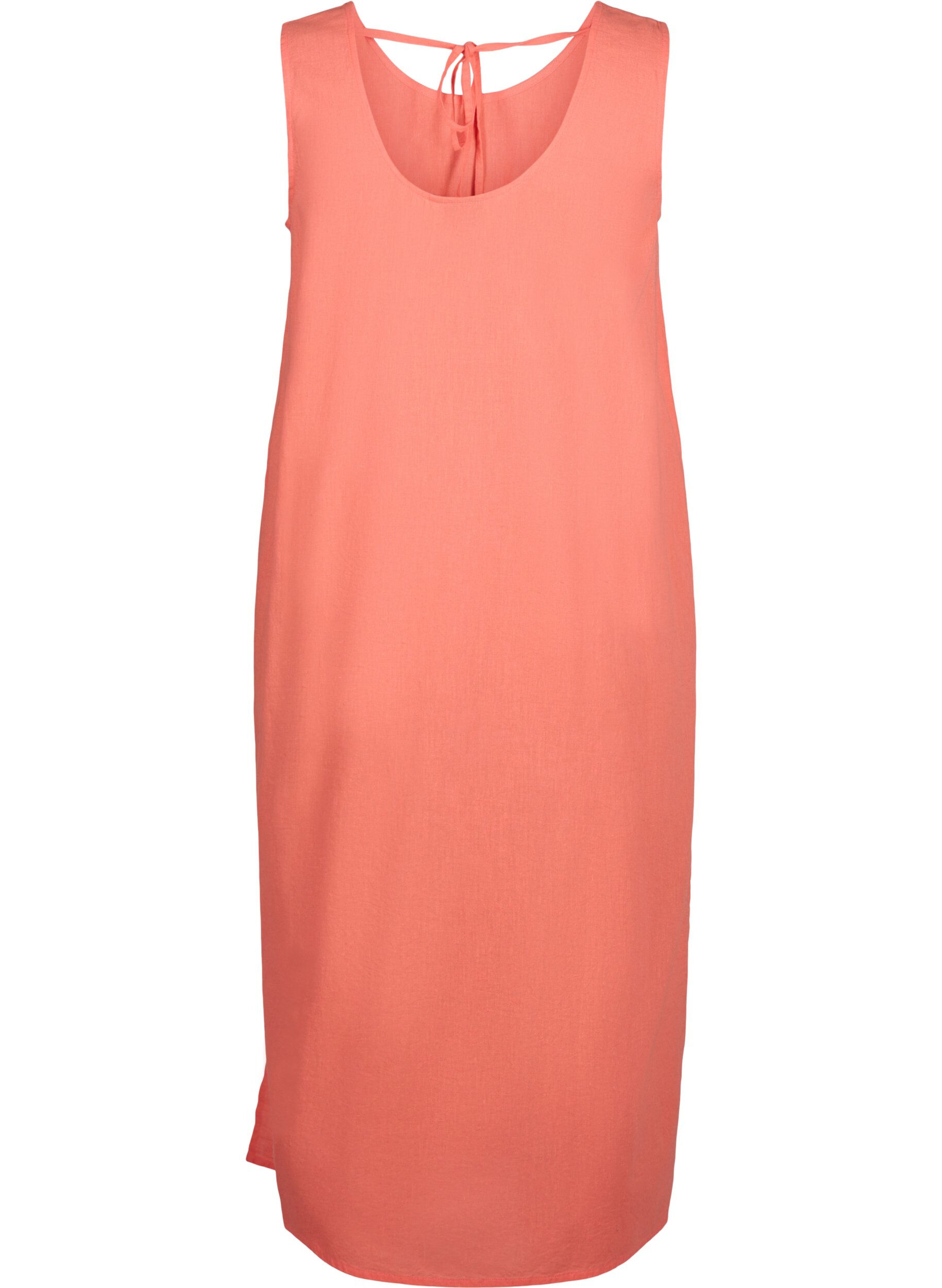 Zizzi &Auml;rmelloses Kleid aus Baumwollmischung mit Leinen, Living Coral, Packshot image number 1