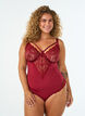 Body en dentelle &agrave; armatures avec d&eacute;tails de lani&egrave;res, Rouge, Model image number 0