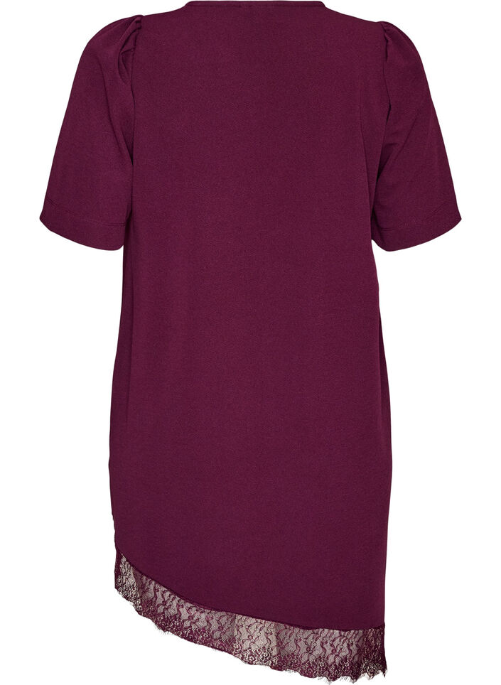 Tunique avec bordure en dentelle asym&eacute;trique, Violet, Packshot image number 1