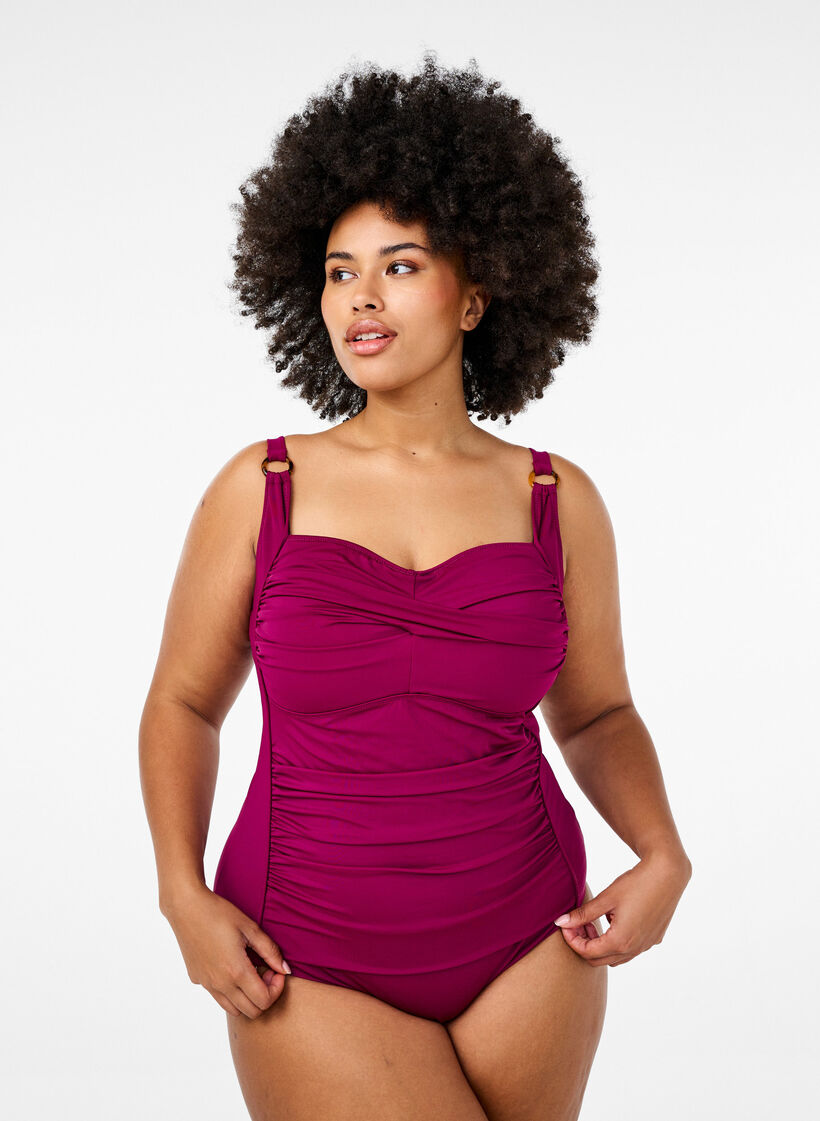 Maillot de bain drap&eacute; avec bonnets rembourr&eacute;s, Bordeaux, Model image number 0