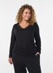 Bluse aus Viskose mit Spitzen und V-Ausschnitt, Schwarz, Model image number 0