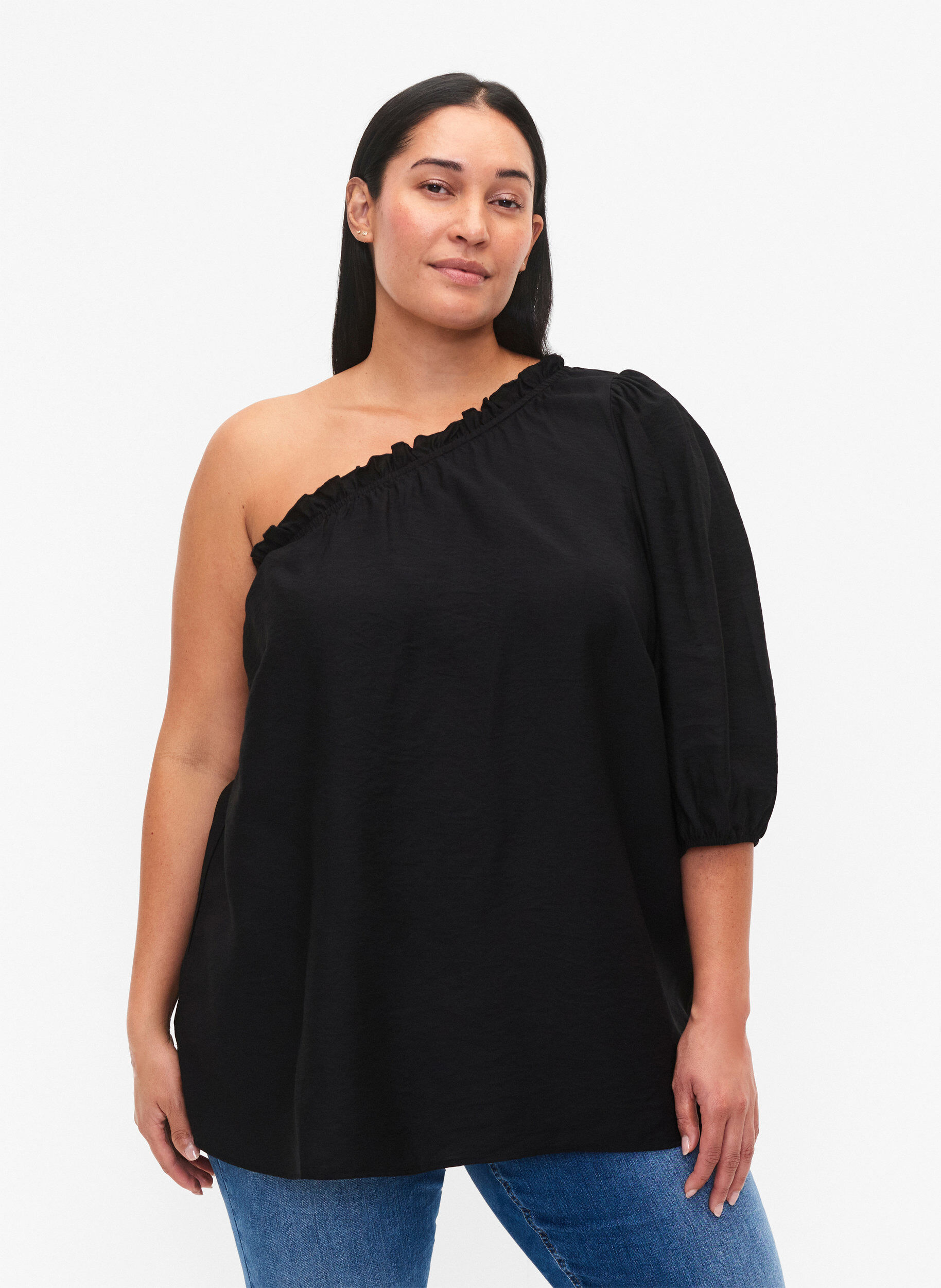 Zizzi Schulterbluse aus Viskose, Schwarz, Model image number 0