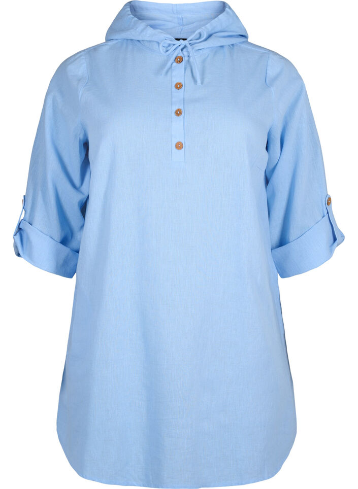 Tunique à capuche en coton et lin, Serenity, Packshot image number 0