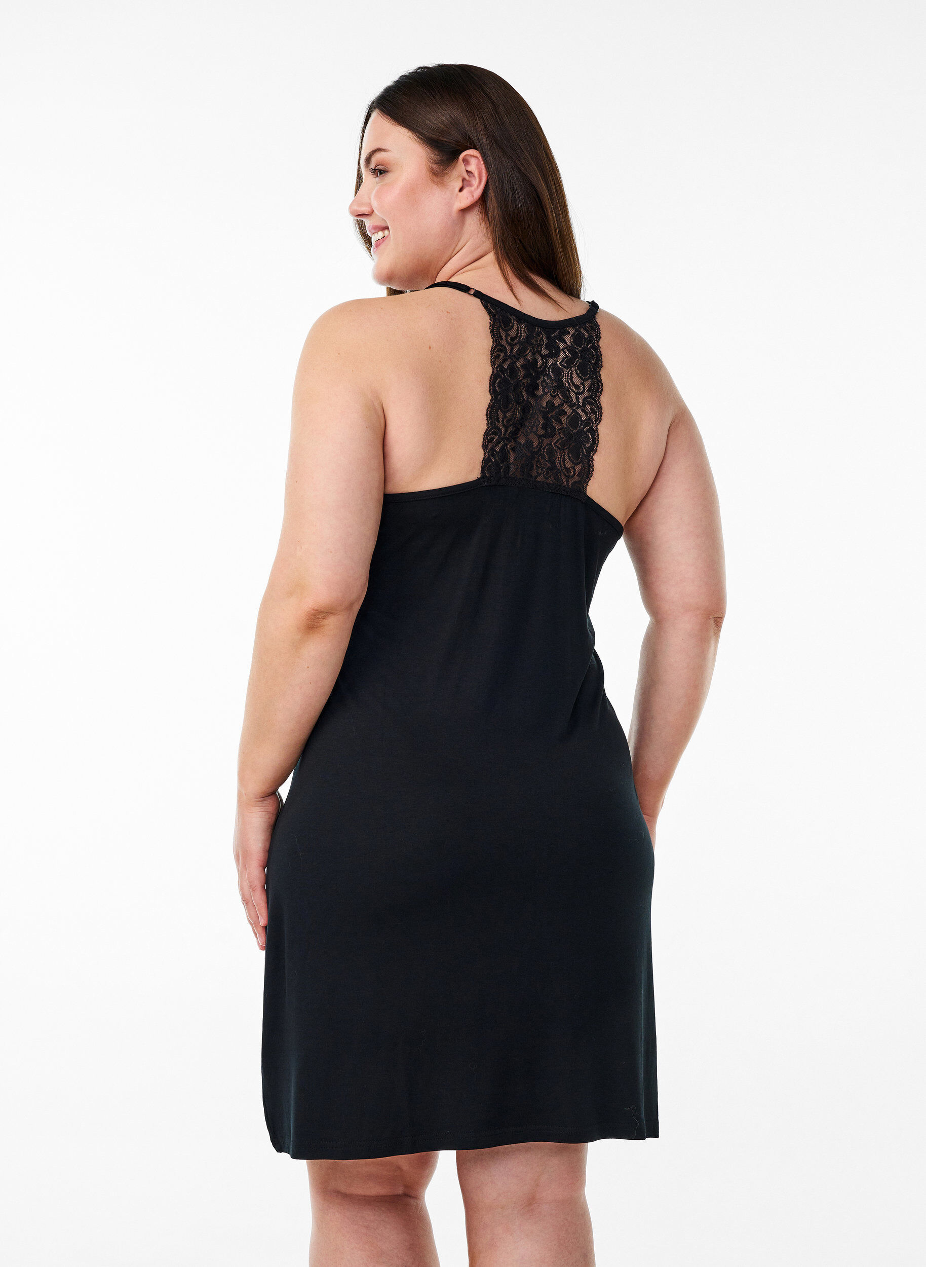Zizzi Nuisette sans manches en viscose avec d&eacute;tails en dentelle, Noir, Model image number 2