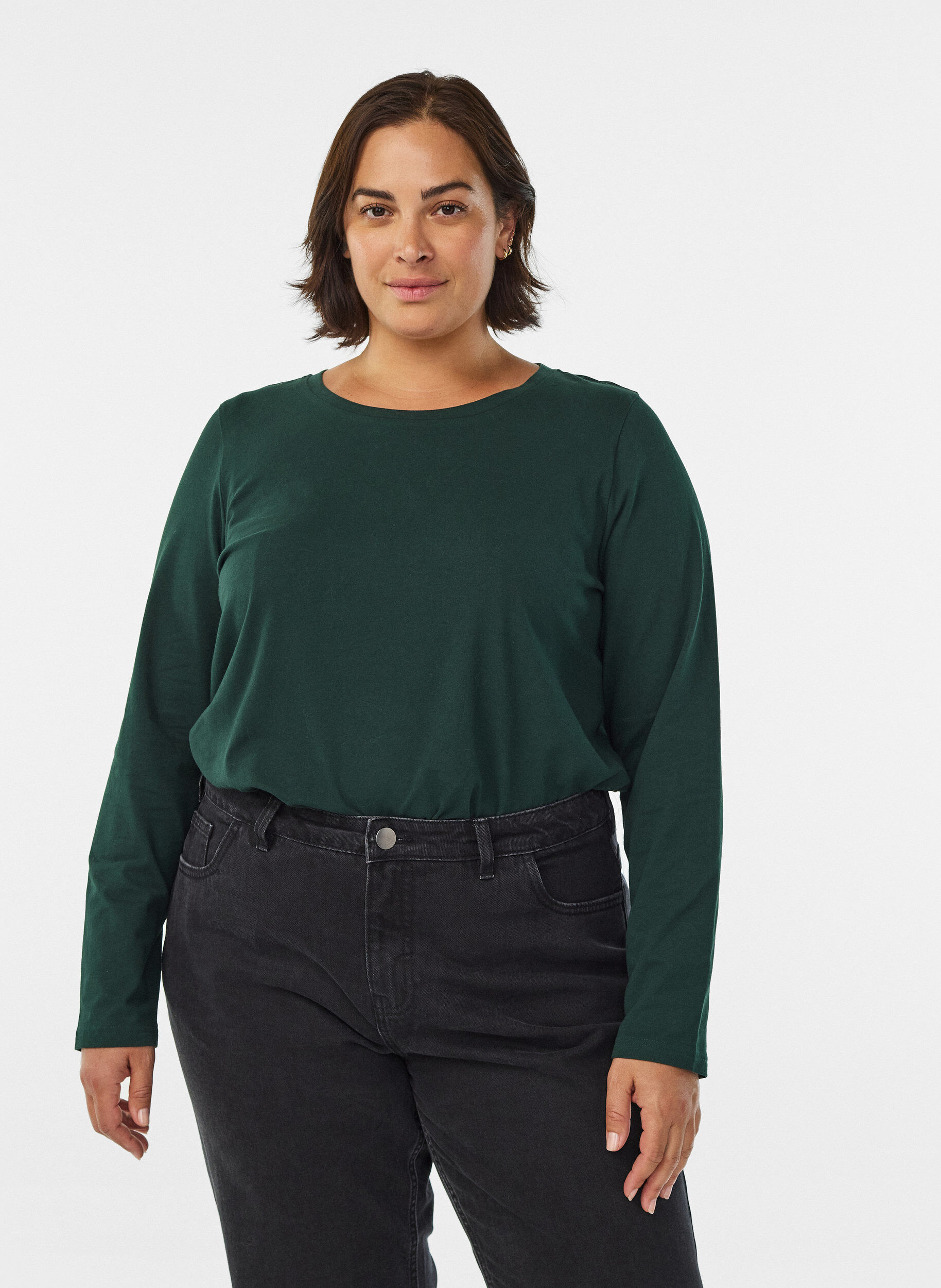 Basic Bluse aus Jersey mit langen &Auml;rmeln, Gr&uuml;n, Model