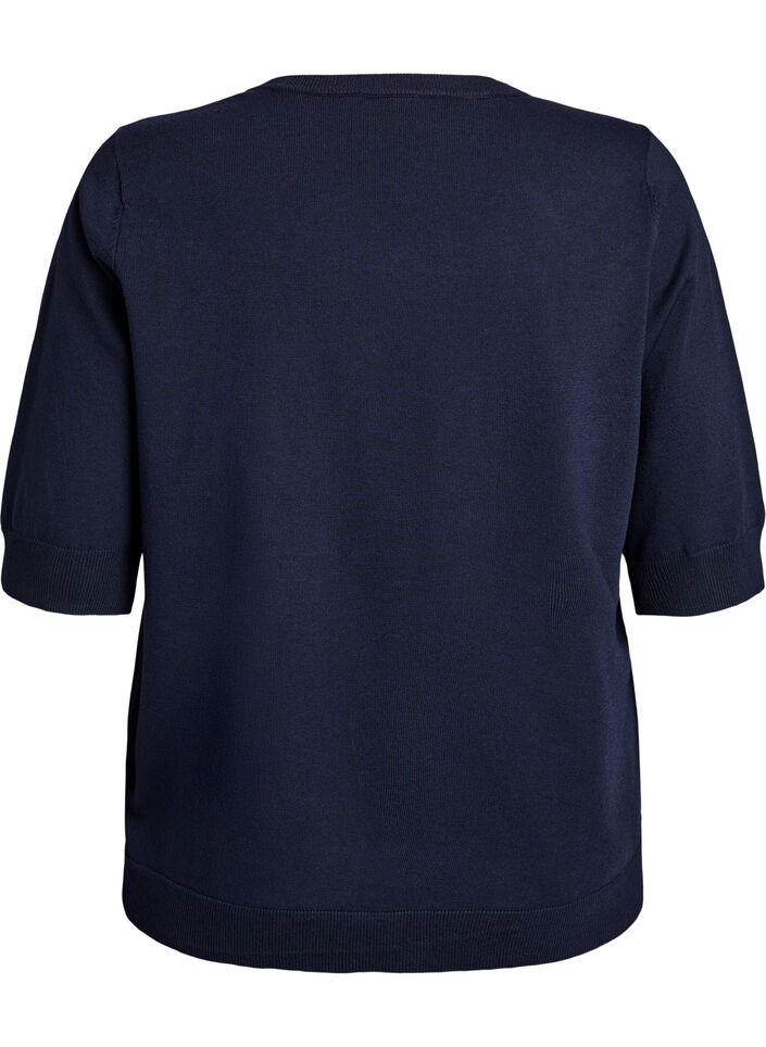 Blouse en fine maille &agrave; manches courtes, Bleu, Packshot image number 1