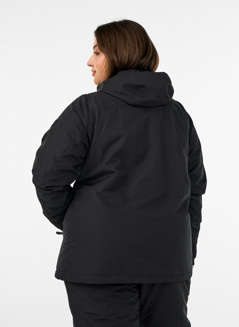 Skijacke mit Kapuze und Rei&szlig;verschlusstaschen, Schwarz, Model image number 2