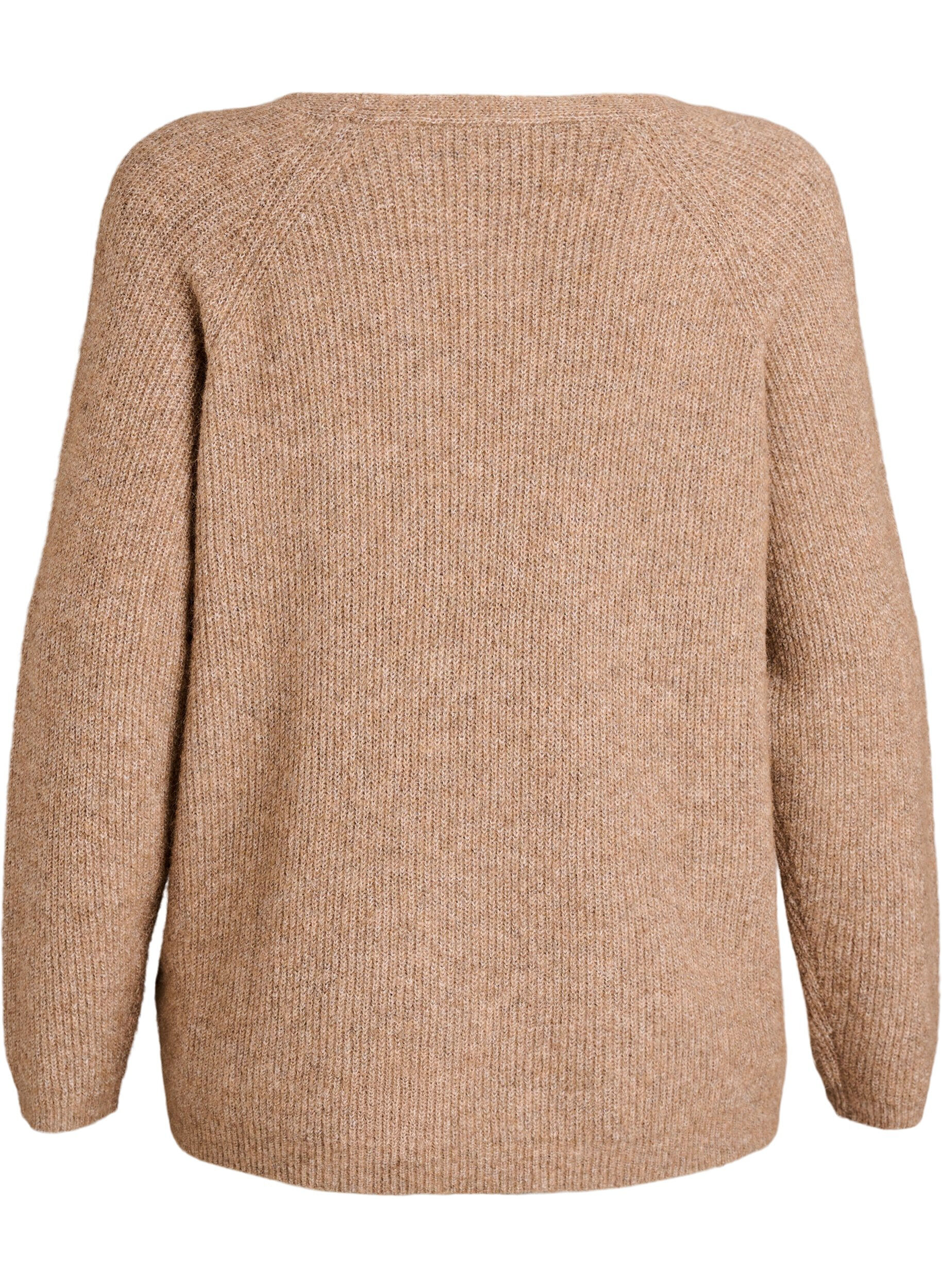 Zizzi Blouse en maille &agrave; col V et manches raglan, Camel, Packshot image number 1