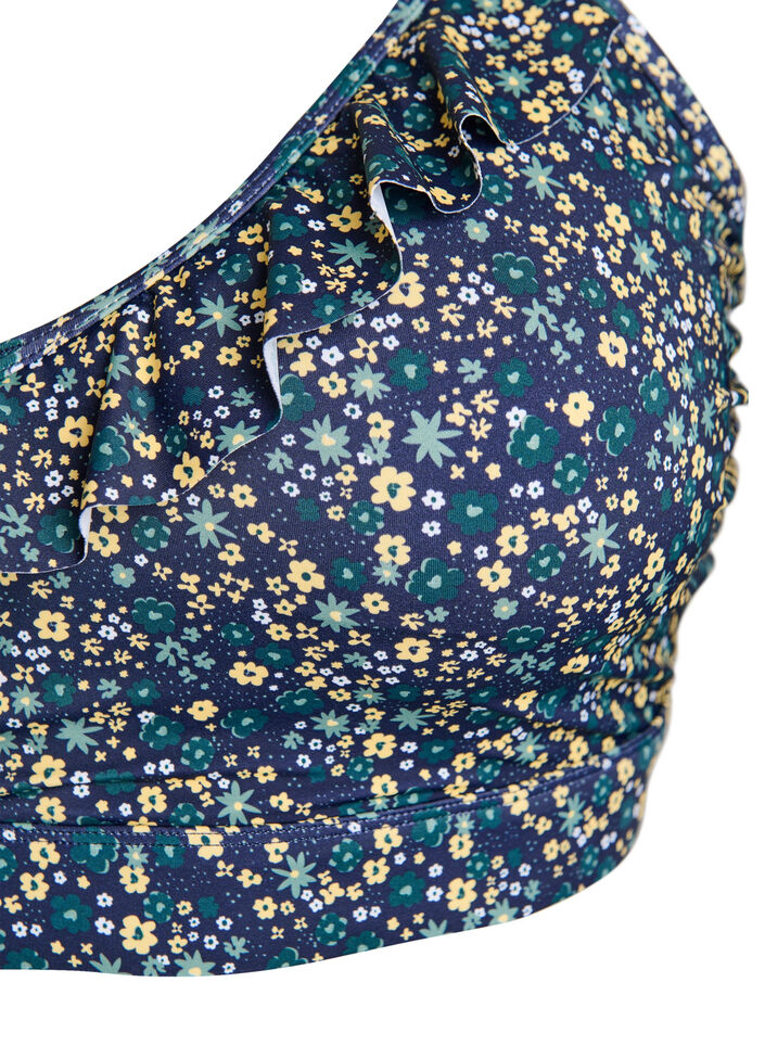 Haut de bikini &agrave; fleurs et &agrave; d&eacute;tails de jabot, Bleu p&eacute;trole, Packshot image number 2