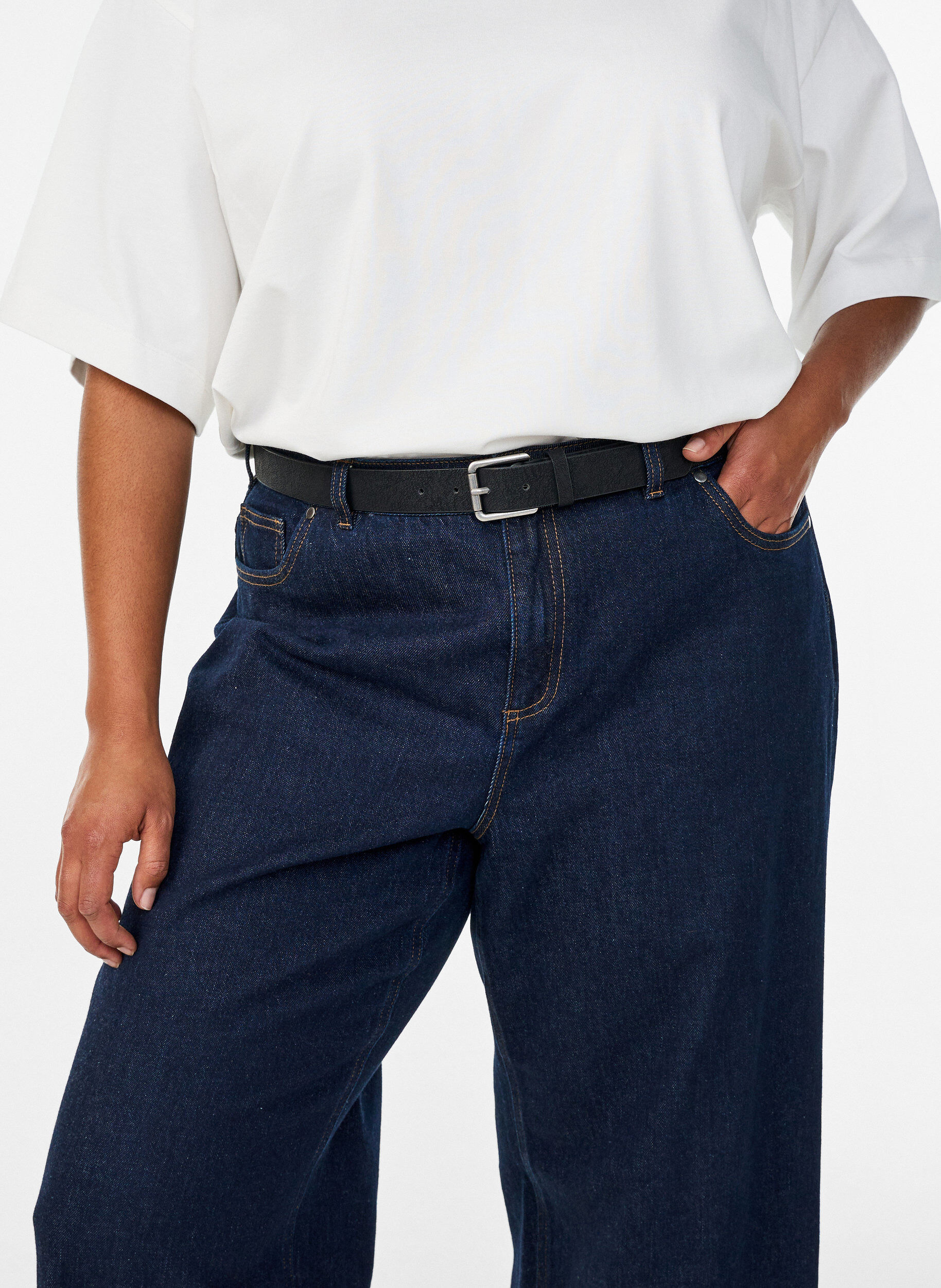 Zizzi Ceinture en cuir m&eacute;lang&eacute; avec boucle classique, Noir, Model image number 0