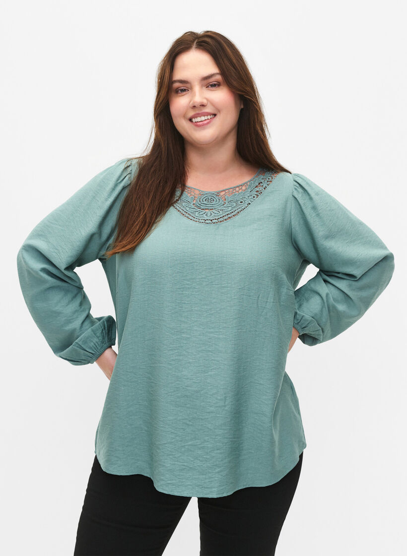 Bluse aus Viskose mit Häkeldetails, Chinois Green, Model image number 0