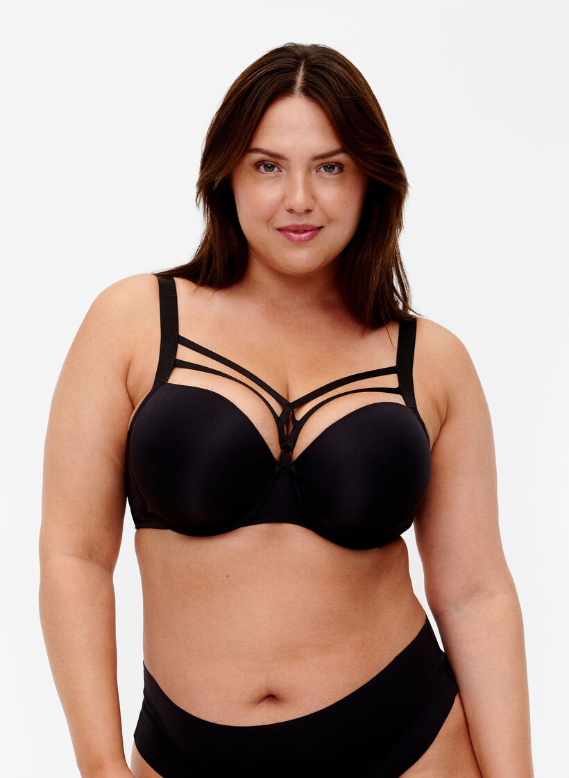 Soutien-gorge moulé avec détail de corde, Black, Model image number 0