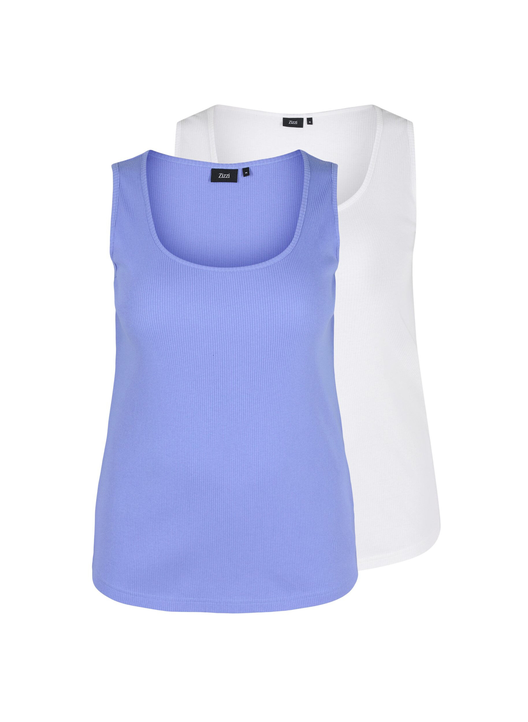 Zizzi 2er-Pack Basic Tanktop in Ripp Optik, Ultramarine/White, Packshot image number 0