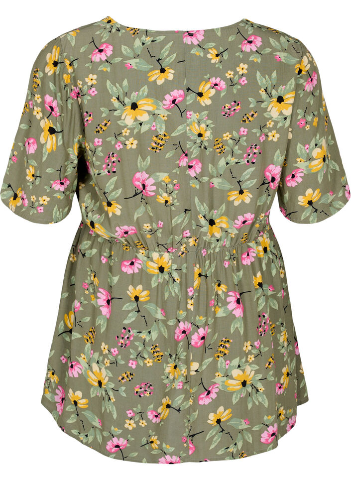 Blouse de maternité à fleurs en viscose, Green Flower Print, Packshot image number 1