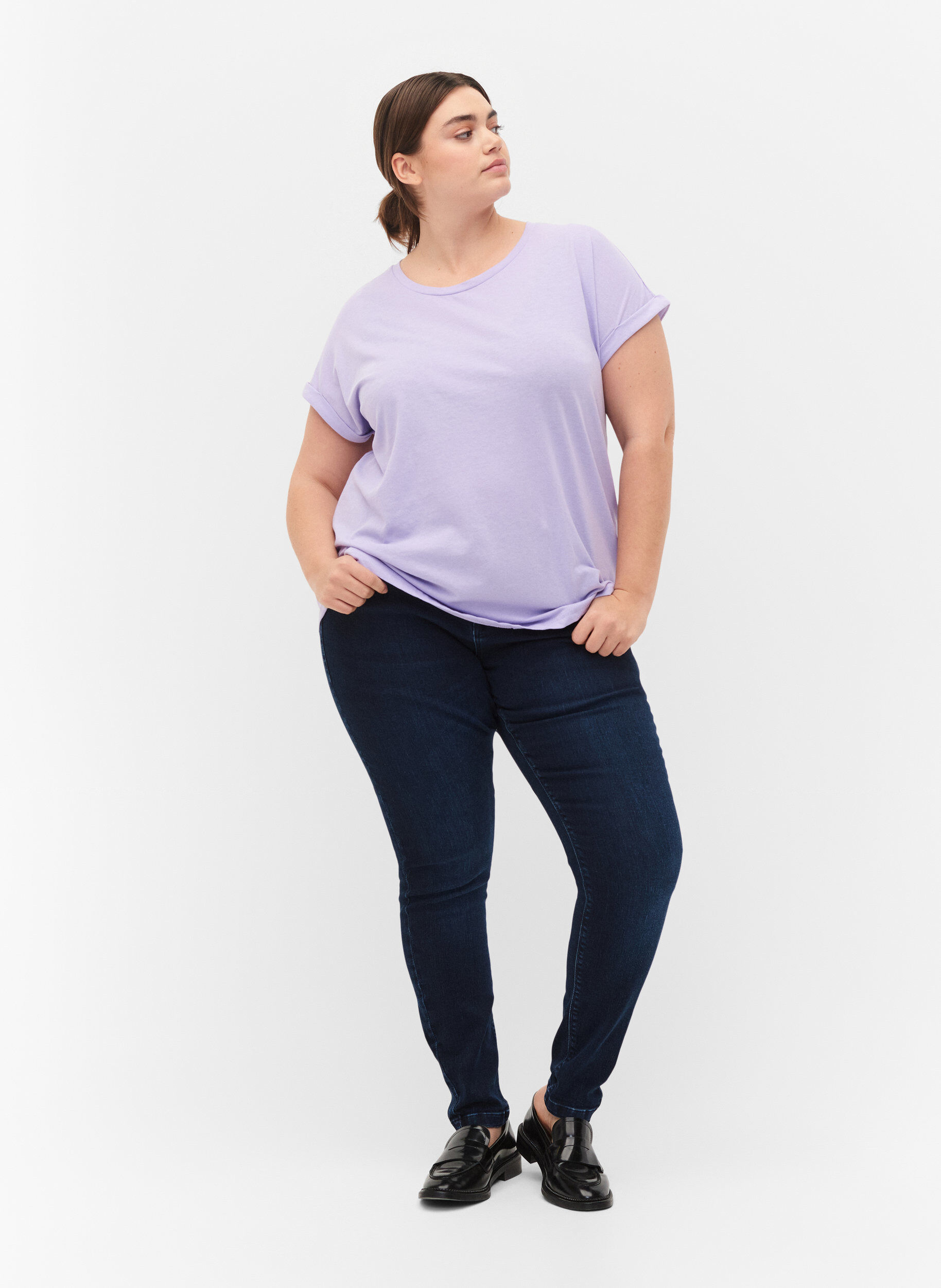 ZizziT-shirt &agrave; manches courtes en coton m&eacute;lang&eacute;, Violet, Model image number 1