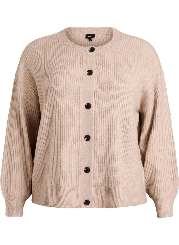 Cardigan en tricot c&ocirc;tel&eacute; avec boutons, Beige, Packshot image number 0