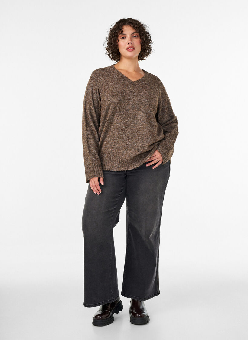 Pull col V, Marron, Model image number 1