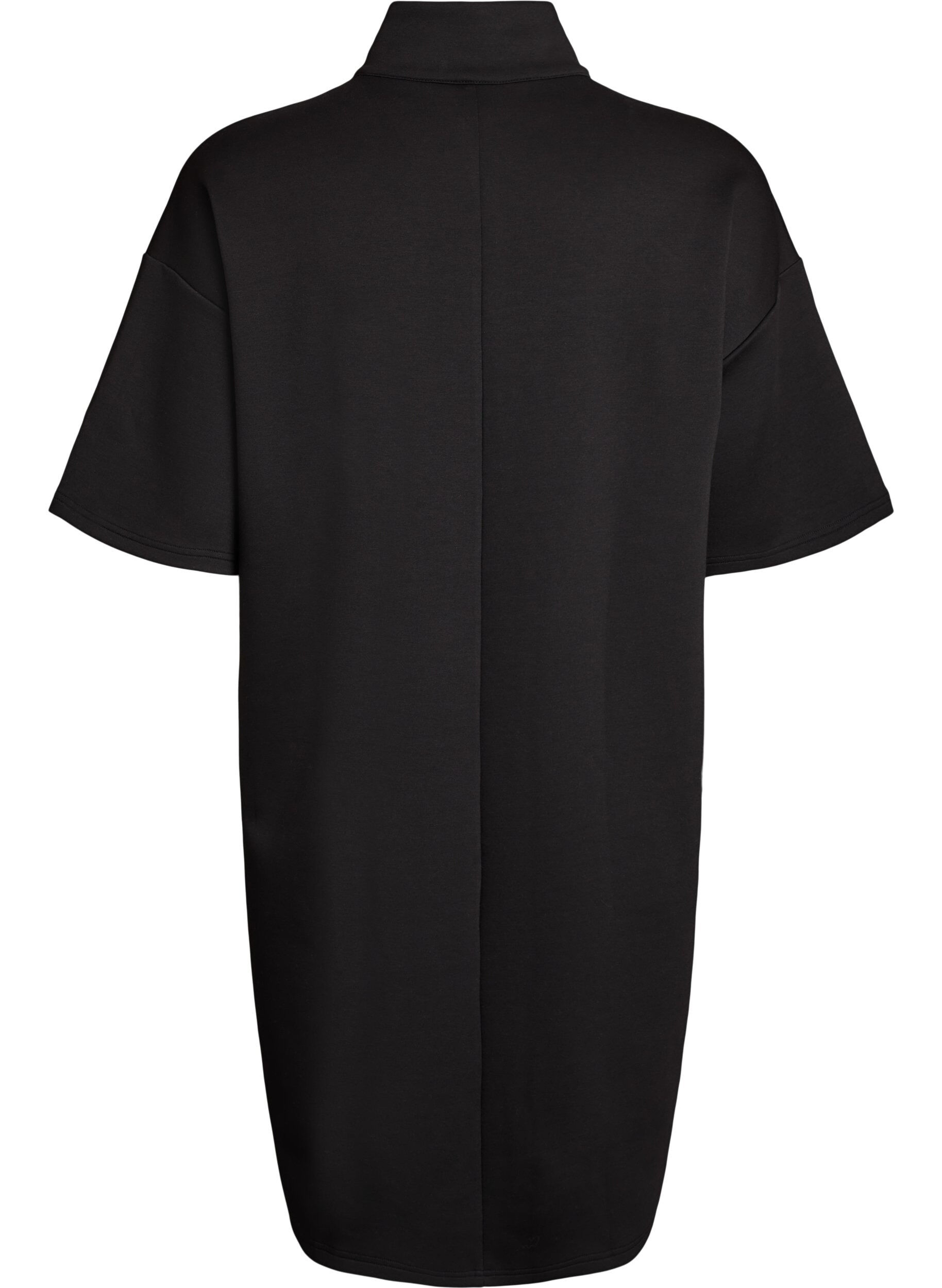 Zizzi Kurzes Sweatshirtkleid mit hohem Kragen und Rei&szlig;verschluss, Schwarz, Packshot image number 1