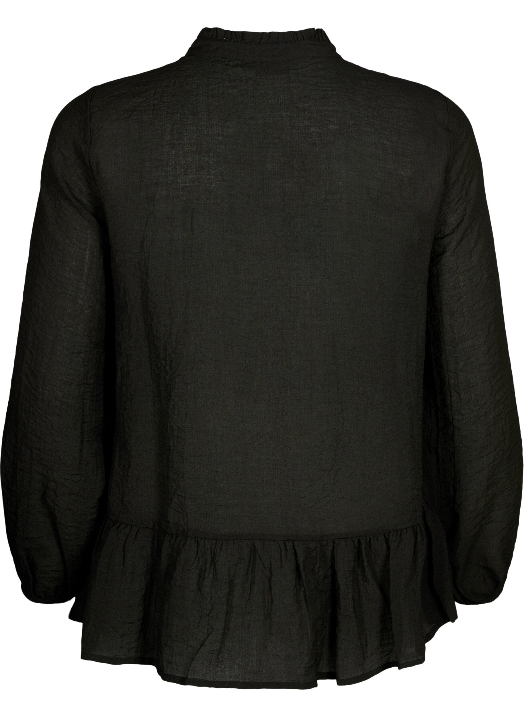 Zizzi Lang&auml;rmlige Bluse mit Peplum, Schwarz, Packshot image number 1