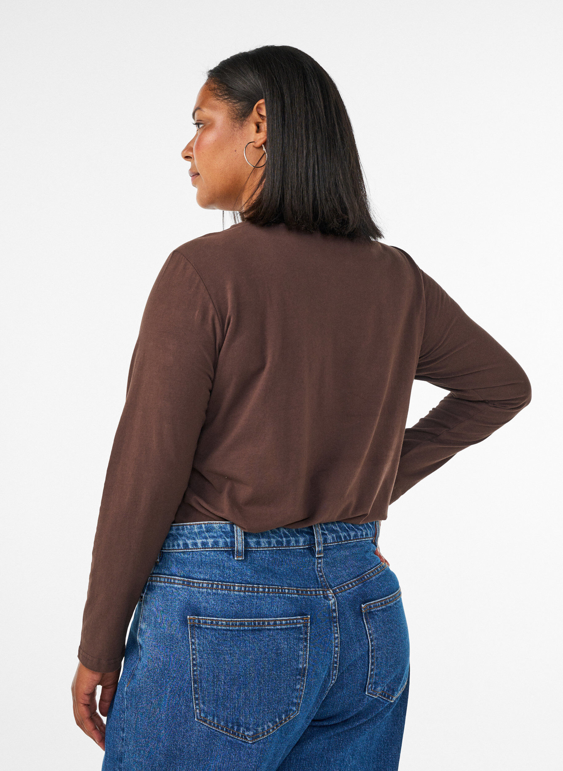ZizziBlouse basique en jersey &agrave; manches longues, Marron, Model image number 2