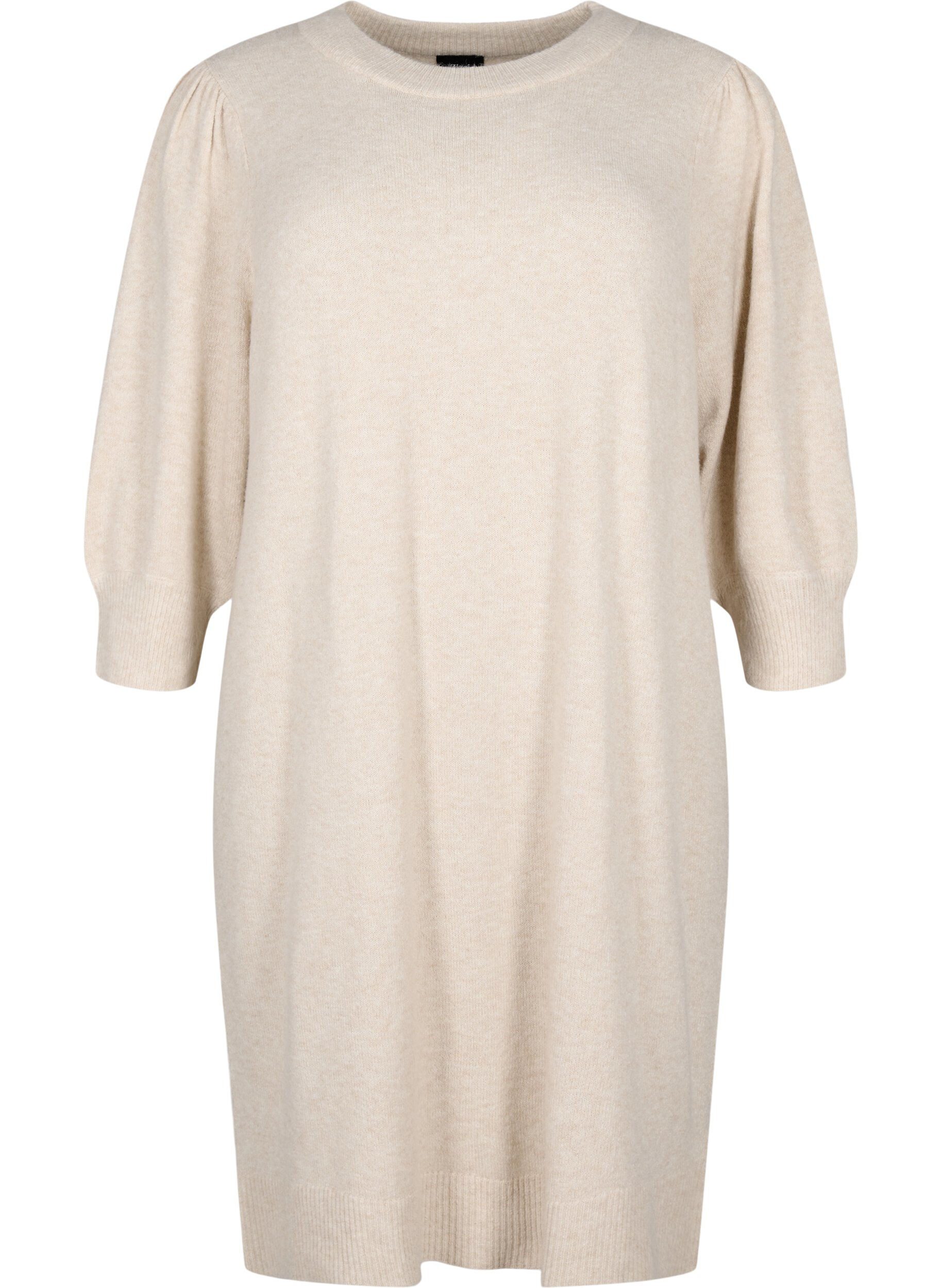 Zizzi Robe en tricot avec manches 3/4 bouffantes, Pumice S./White Mel., Packshot image number 0