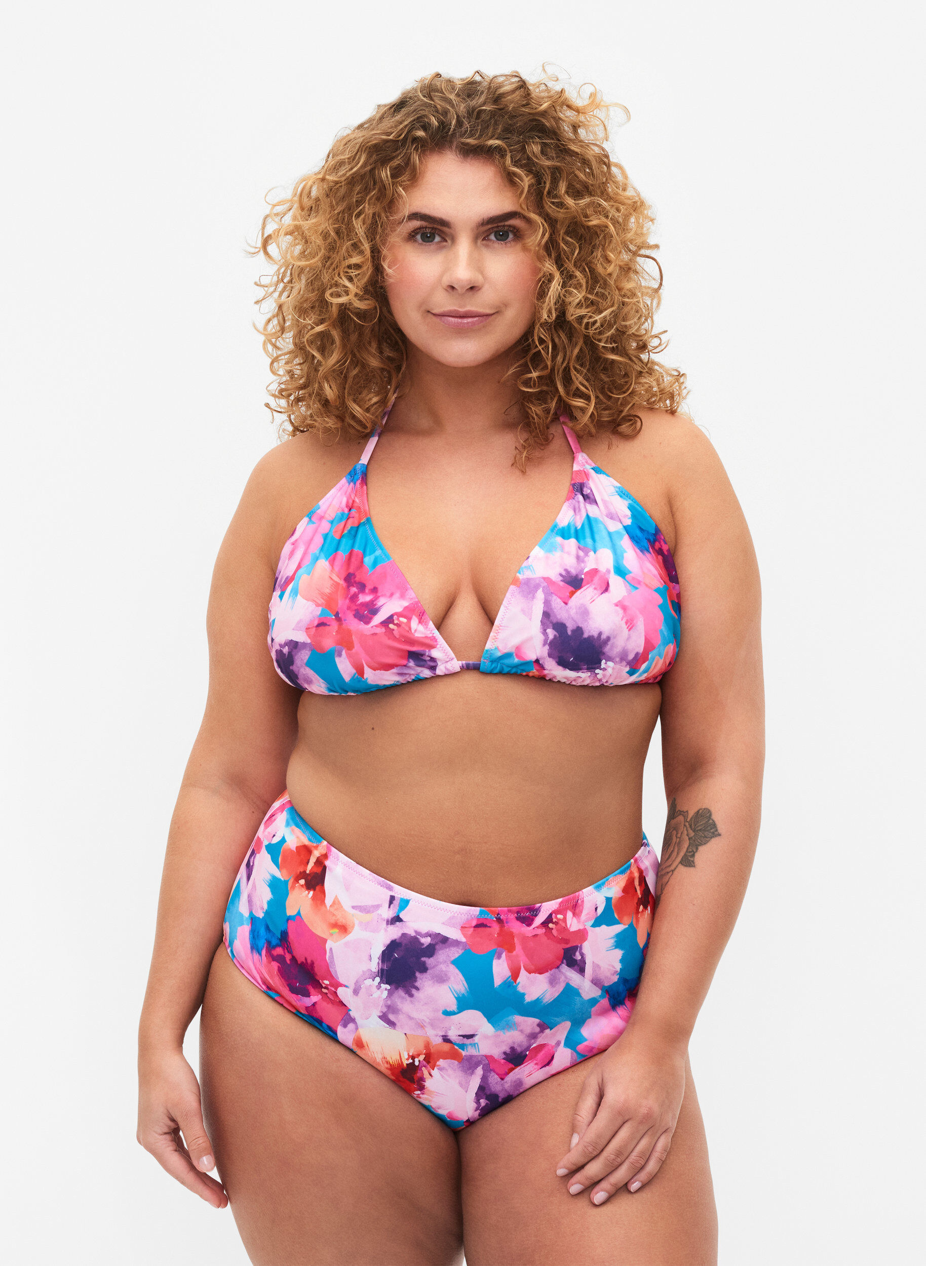 Bas de bikini &agrave; imprim&eacute; et taille haute, Rose, Model