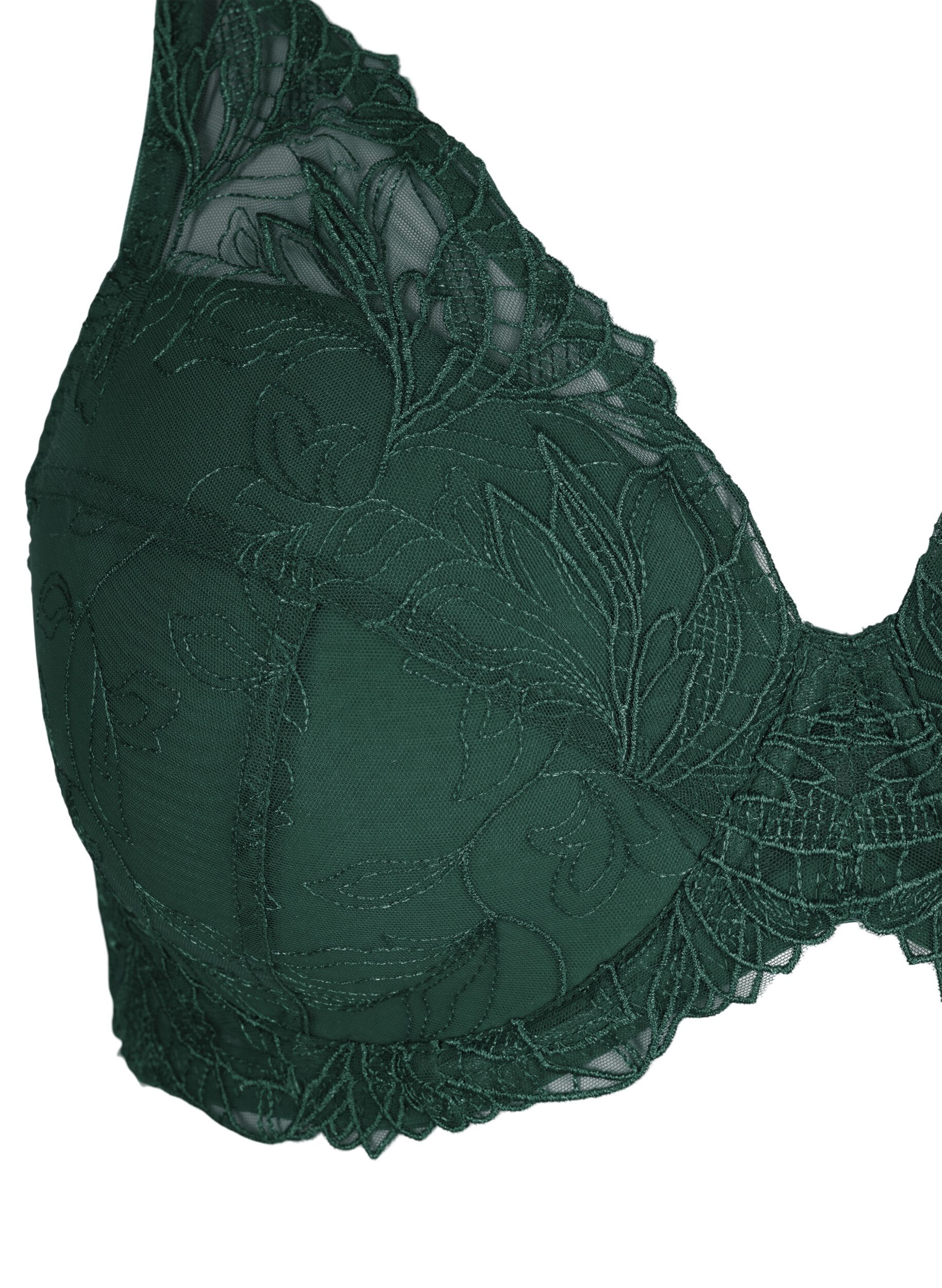 Zizzi Soutien-gorge en dentelle rembourr&eacute; avec armature, Vert fonc&eacute;, Packshot image number 2