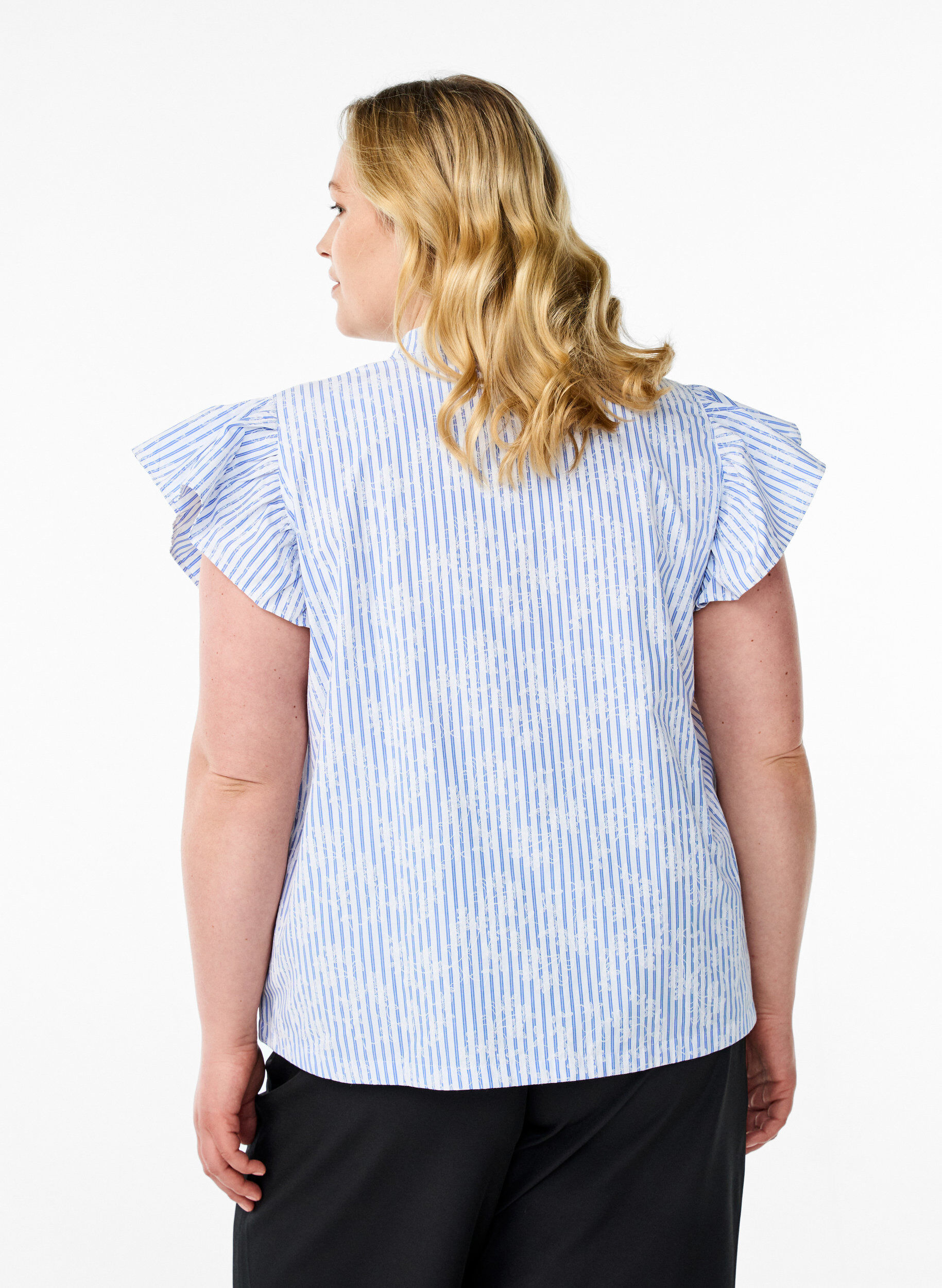 Zizzi &Auml;rmellose Bluse mit Streifen und Blumendruck, Blau, Model image number 2