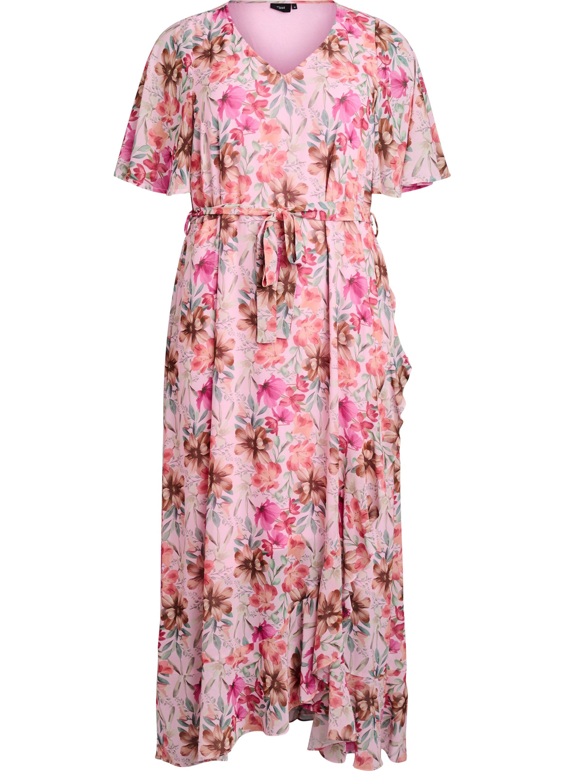 Maxikleid aus Chiffon mit V-Ausschnitt und R&uuml;schensaum