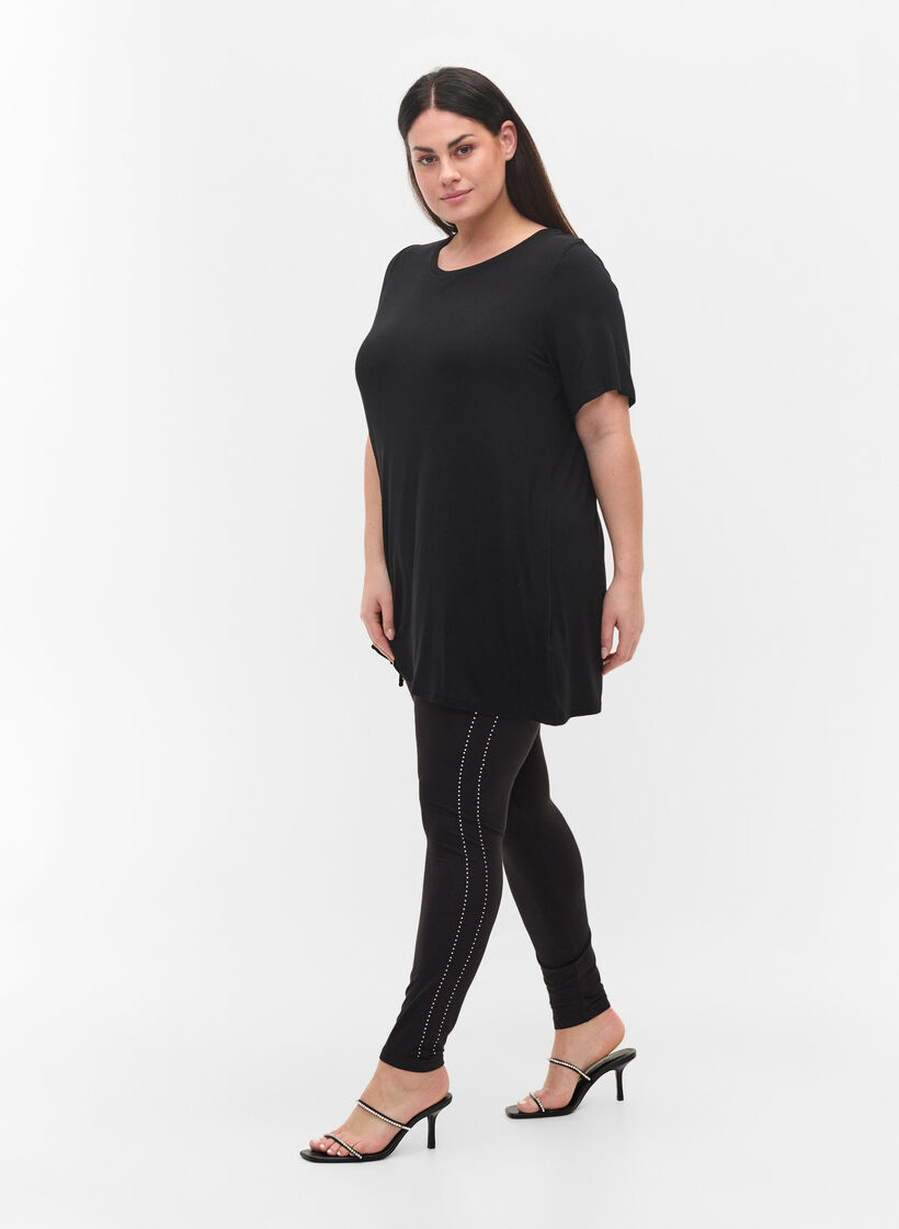 Leggings en viscose avec strass sur le côté, Black, Model image number 0